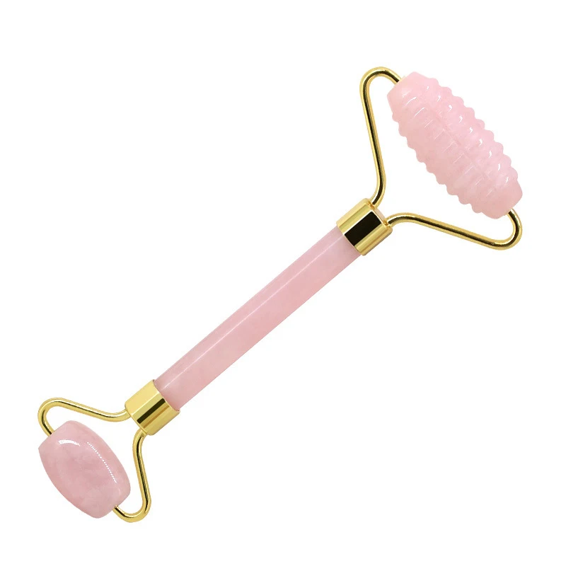 Натуральный розовый КВАРЦЕВЫЙ ролик для лица розовый кристалл нефрит роликовый лицевой массажный инструмент против морщин массажер для лифтинга с шипами