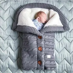 Sac de couchage d'hiver pour bébé, avec repose pieds pour poussette, en laine tricotée pour nouveau né 