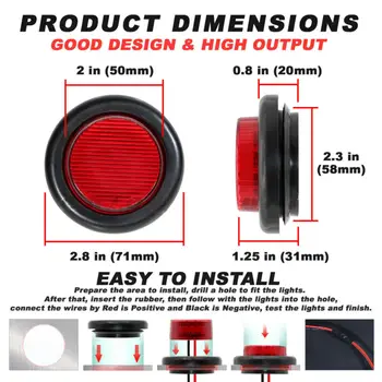 

10pc Side marker lights Round Red Side Marker LED Trailer Truck Lights