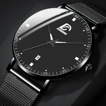

Fashion Mens Business Black Watches Luxury Ultra Thin Stainless Steel Mesh Belt Quartz Men Wrist Watch Casual Classic Male Watch