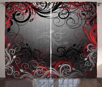 

Abstract Window Curtains Mystic Forest Floral Swirls Leaves Nature Fading Ombre Effect Living Room Decor Bedroom Charcoal Scarle
