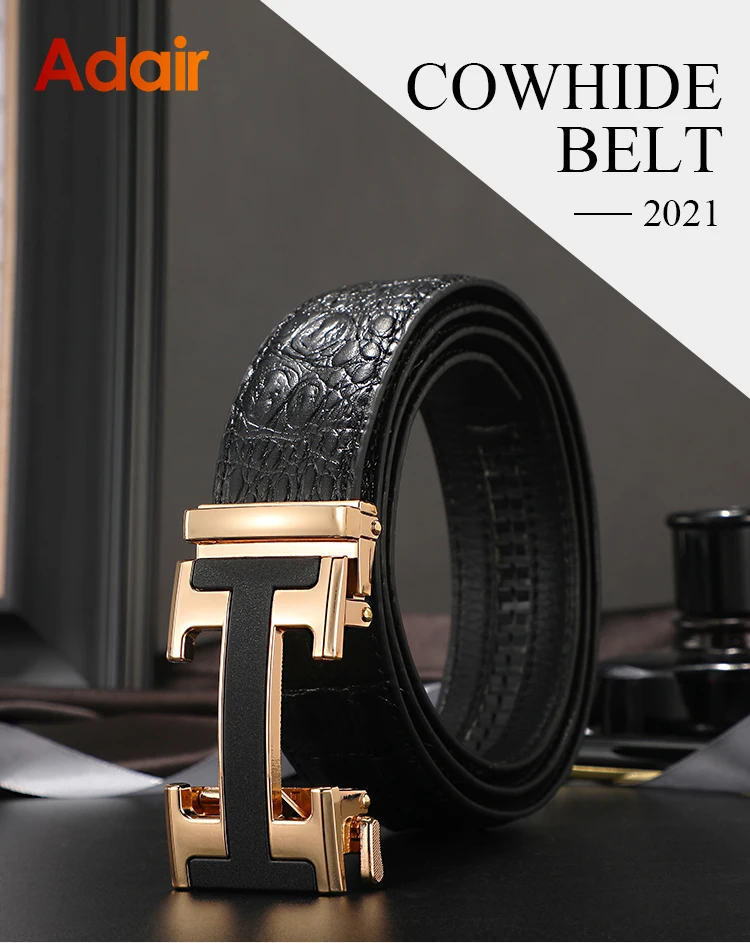 Luxury Men Belts H Letter Automatic Buckle Crocodile Pattern Genuine Leather Belts for Men Dress Brand Famous Strap ZD2141 mens braided leather belt