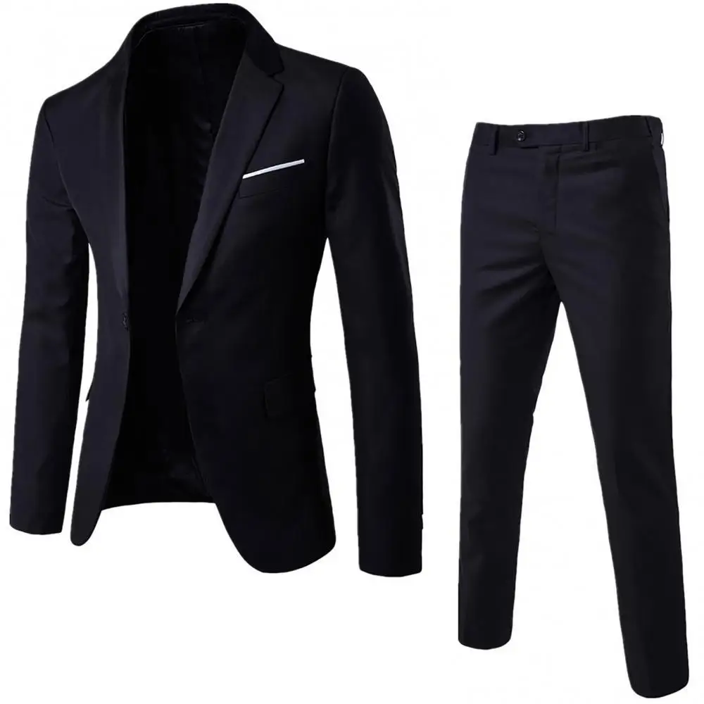 2Pcs/Suit Set Men Fashion Solid Long Sleeve Lapel Slim Button Business Suit Wedding Vintage Classic Male Traje Plus - Цена: 485,41 - 620,08 руб.