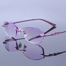 Ультралегкие очки для чтения без оправы с алмазной огранкой, Женские оправы из сплава, очки для дальнозоркости, изящные фиолетовые очки для дальнозоркости 063