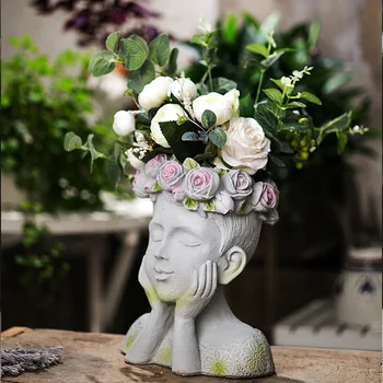 

HOT-Garden Villa Resin Flower Pot Goddess Art Vase Creative Personality Statue Large Caliber Succulent Flower Decoration