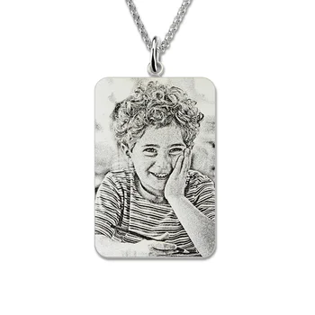 

AILIN Rectangle Engraved Photo Necklace Sterling Silver Custom Picture Necklace Photo Keepsake Memorial Gift