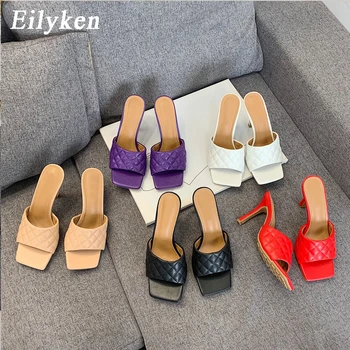 

Eilyken Elegant Ladies Dress Shoes Summer Design Square Toe Heels Fashion Soft Leather Womens Slippers Sexy Sandals Slides