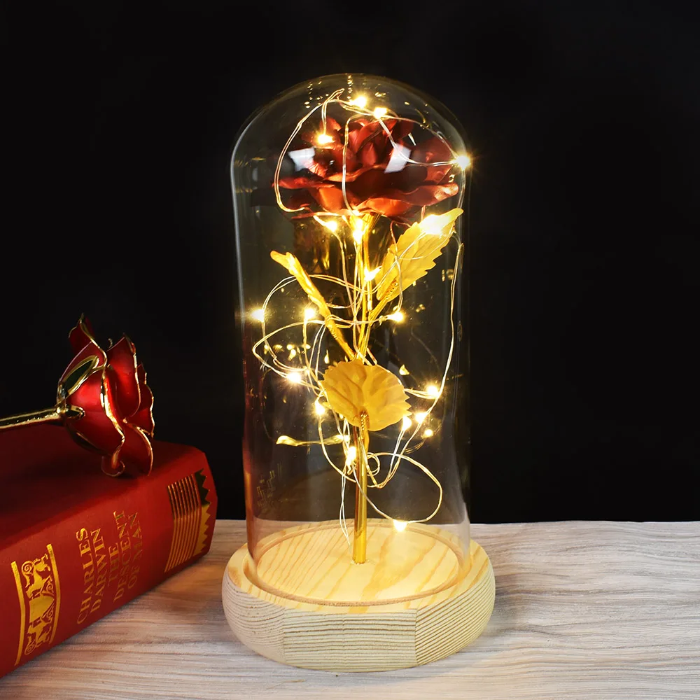 Роза в куполе с led VIp link - Цвет: red gold foil rose
