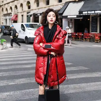 

Winter Women Solid Oversized Down Padded Jacket Drawstring Zipper Hooded Parkas Long Sleeve Pockets Down Padded Coat