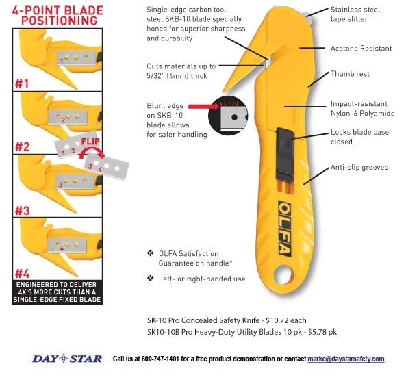 OLFA Concealed Blade Safety Knife SK-10/ 4-point Adjust Cutting shrink-wraps most plastic SKB-10 Cutter
