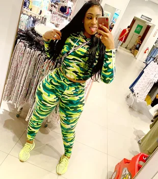 

New Autumn Winter Women set Hooded Full Sleeve Camouflage Print Top Pants Suits Two Piece Set Outfits Sportswear Tracksuit