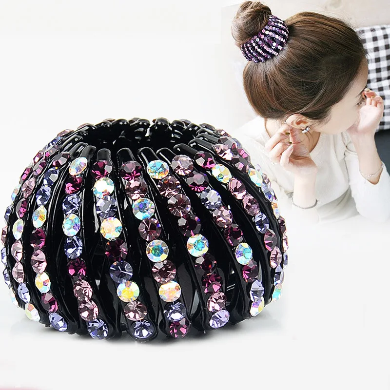 2021 New Women Bun Crystal Hair Claw Bird Nest Horsetail Buckle POnyil Holdedr Hair Clip DIY Bun Maker Female Hair Accessories korean hair clips