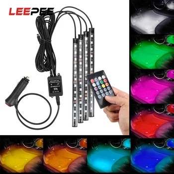 

LEEPEE LED Car Foot Light Ambient Lamp Remote/Voice Control Atmosphere Lamp Automotive Interior Decorative Lights 24/36/48 LED