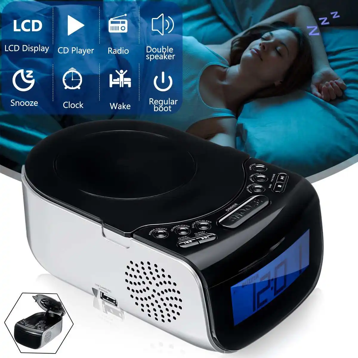110v 220v Digital Lcd Alarm Clock Dual Speaker Tuning Am Fm Radio Cd Music Player Machine Volume Control Adjustable Brightness Alarm Clocks Aliexpress
