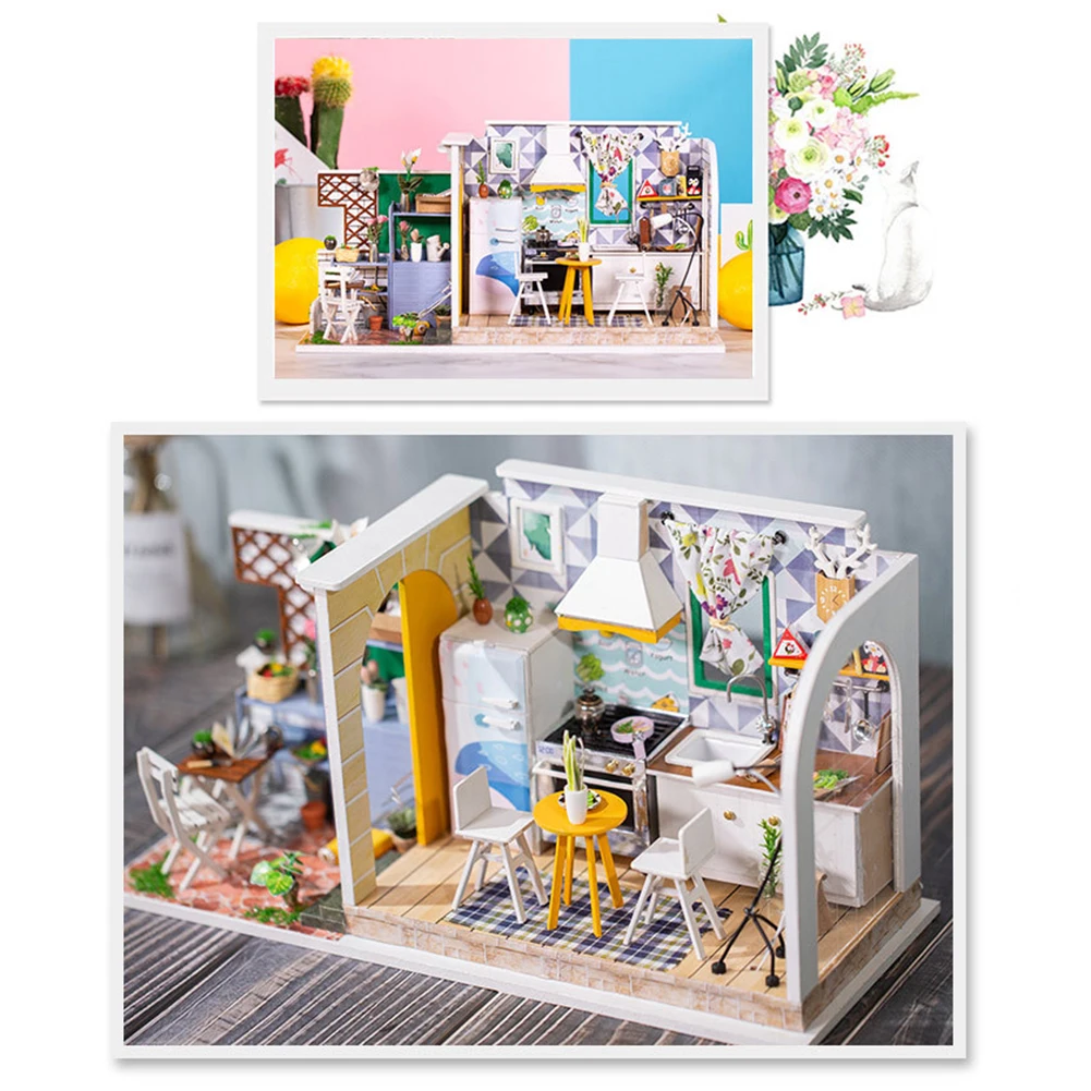 3D Деревянный светодиодный Миниатюрный Кукольный дом мебель DIY Сборная модель детская игрушка подарок