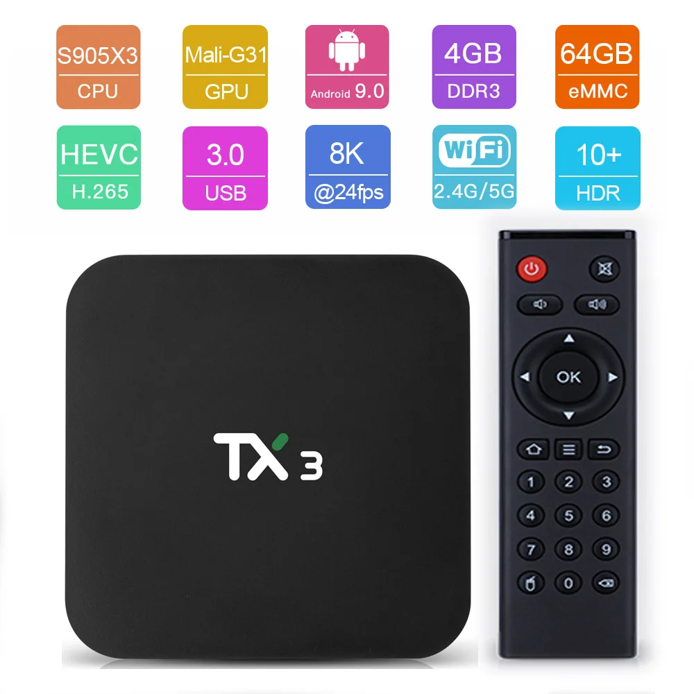 ТВ приставка Tanix TX3 Android 9 0 Amlogic S905X3 H.265 8K Netflix HDR 2 4G/5GHz Dual Wifi BT 4 смарт боксы медиаплеер