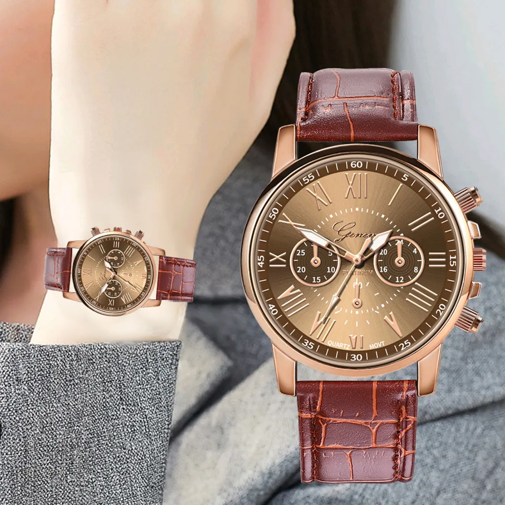 Кварцевые часы для женщин, новые модные женские часы с кожаным ремешком geneva, аналоговые наручные часы montre femme reloj mujer horloge dames