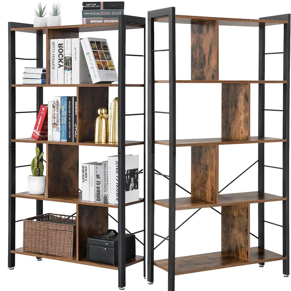 

4 Tier Industrial Bookshelf Floor Standing Storage Rack in Living Room Office Study Large Storage Space