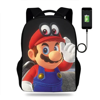 

Cartoon Backpack School Bags Super Mario Smash Bros Mochila Travel Bags Laptop Chain Backpack Headphone USB Port Casual