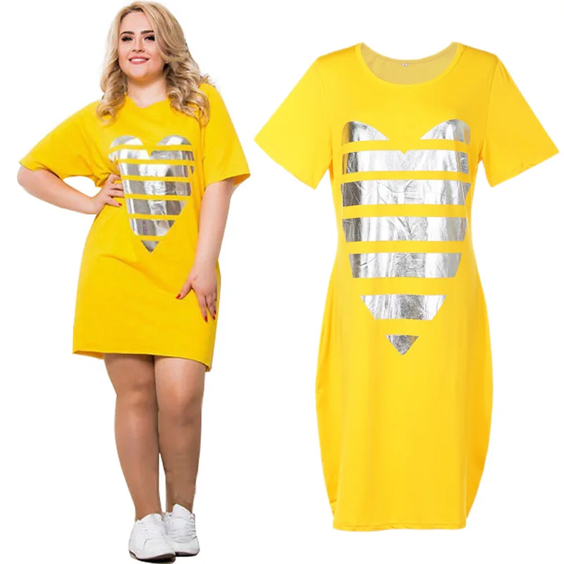 Свободное платье размера плюс L-6XL с принтом Vestidos женское Повседневное платье с круглым вырезом и коротким рукавом