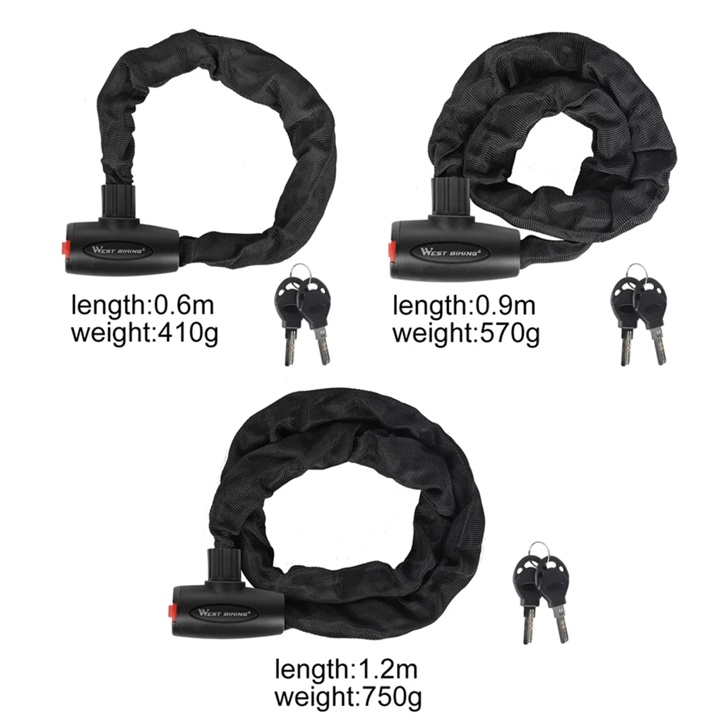 West Biking Bicycle Cable Lock Anti-theft Bikes Motorcycle Chain Lock with Sleeve Security Steel Motorbike Scooter Cycle Lock