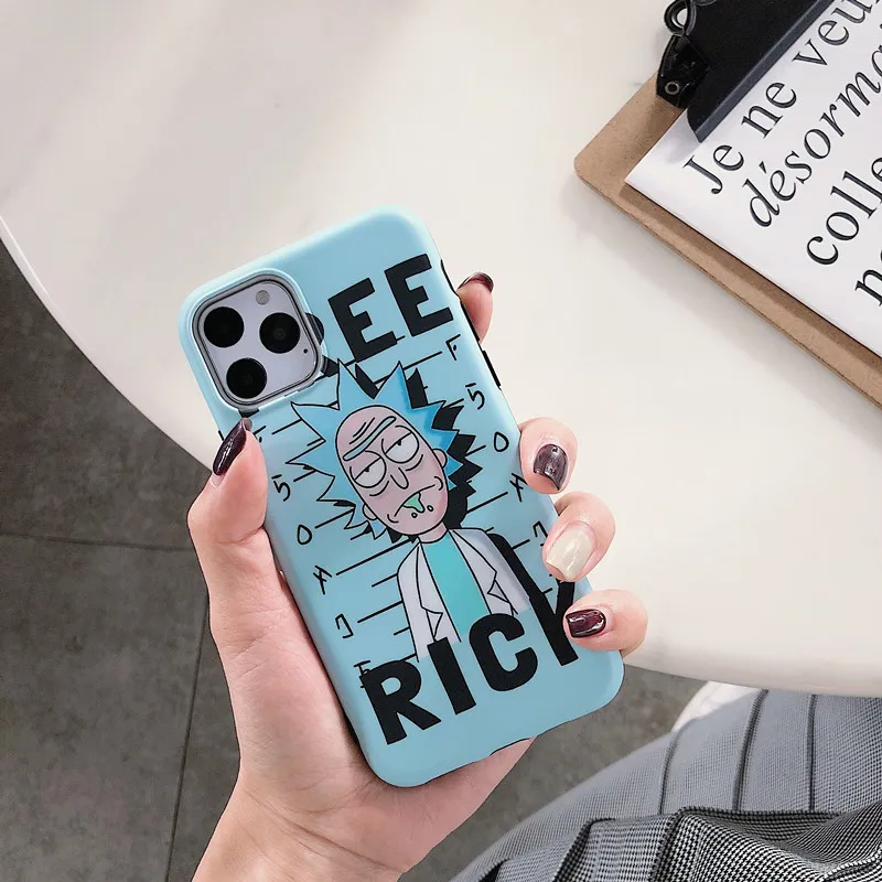 Милый чехол Rick And Morty с рисунком аниме, силиконовый чехол для телефона iphone 7 8, чехол для iphone xs max 11 pro xr xs max, чехол для пары - Цвет: Синий