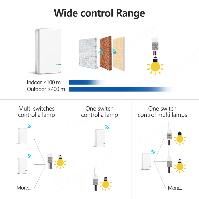 Wireless Light Switch Waterproof Remote Control Switches No Wire Needed Wall Push Button Lighting L - 4000366439558