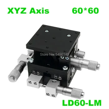 

LD60 XYZ Axis 60*60mm Trimming Station Manual Displacement Platform Linear Stage Sliding Table 60*60mm XYZ60-LM cross rail
