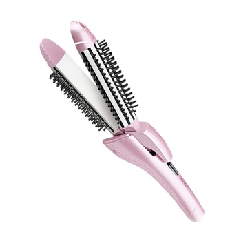 

-Htc Folding Curling Iron 2 In 1 Multi-Function Hair Comb And Straight Hair Rod Rotating Brush Roller Rotating Styler Combing