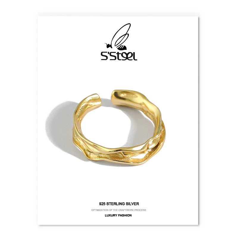 

S'STEEL Irregular Ring Sterling Silver 925 For Women Korean Minimalist Personalized Opening Rings Plata De Ley 925 Fine Jewelry