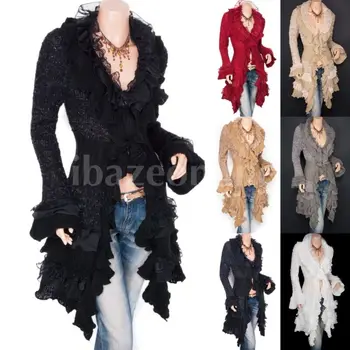 

Gorgeous Ruffles Lace Tiered Hem Button Up Cardigan Long Sweater Jacket