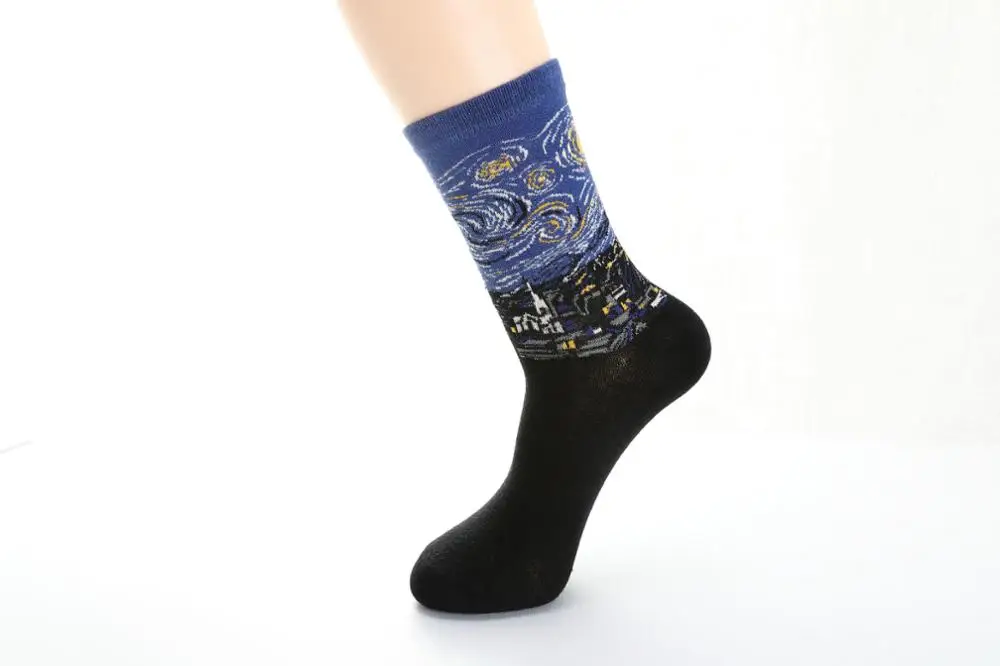 Персональные художественные носки для женщин и мужчин, хлопковые носки в стиле Харадзюку с изображением Ван Гога, забавные винтажные носки с 3d рисунком, Мона Лиза да Винчи - Цвет: 17