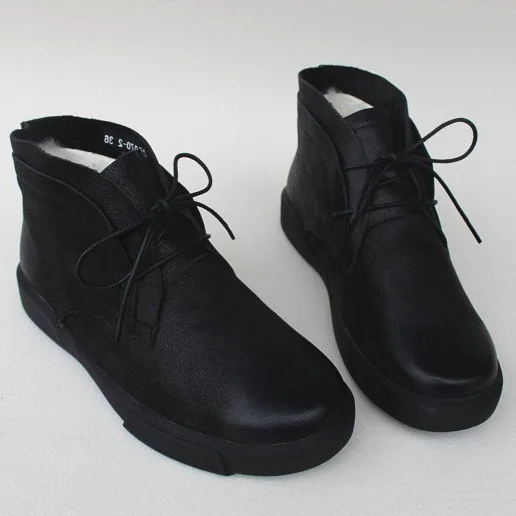 Careaymade/зимняя обувь из натуральной шерсти с высоким берцем, на толстой подошве, из овечьей шерсти, теплые зимние ботинки из хлопка - Цвет: Black