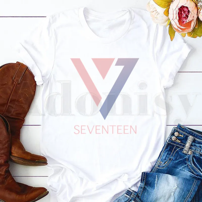 Harajuku 90s женская футболка с Короткими Рукавами Летняя одежда Seventeen Кей поп для