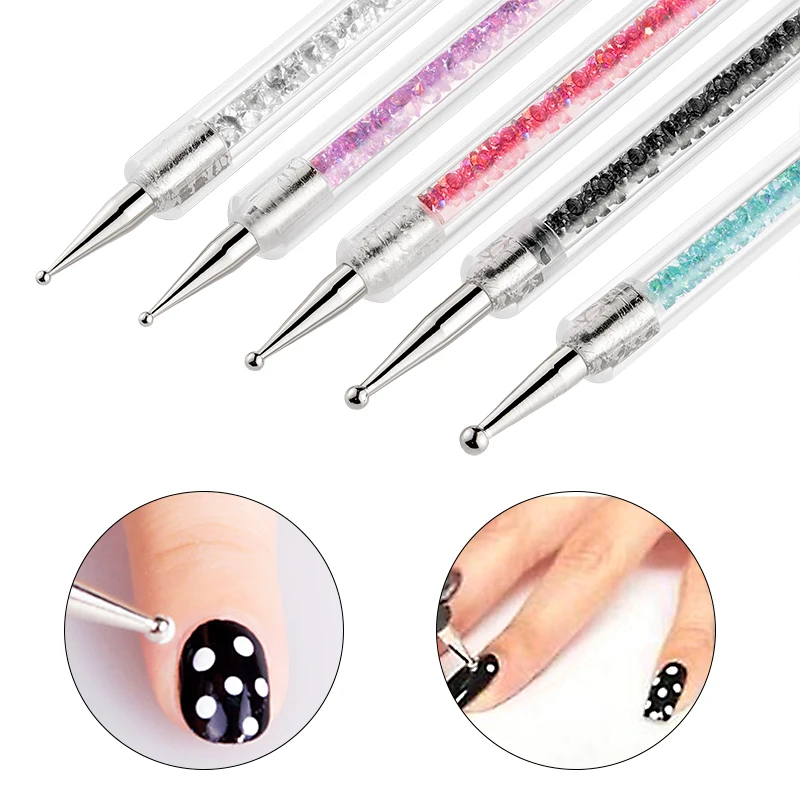 5 шт./компл. 2 Way Nail Art нажмите с силой так ручка кисточки точка Стразы с украшением в виде кристаллов с акриловыми ручками на ногтях живопись гель лак дизайн инструментов для маникюра
