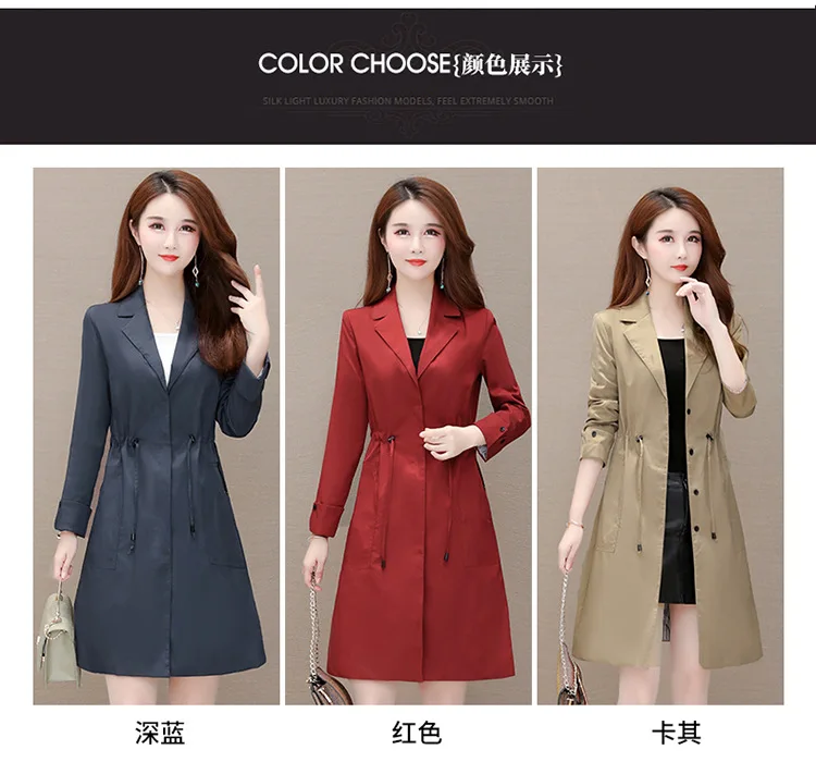WOMEN'S Windbreaker Women's Mid-length New Style Korean-style Popular Waist Hugging Elegant Suit Collar Large Size Small Co