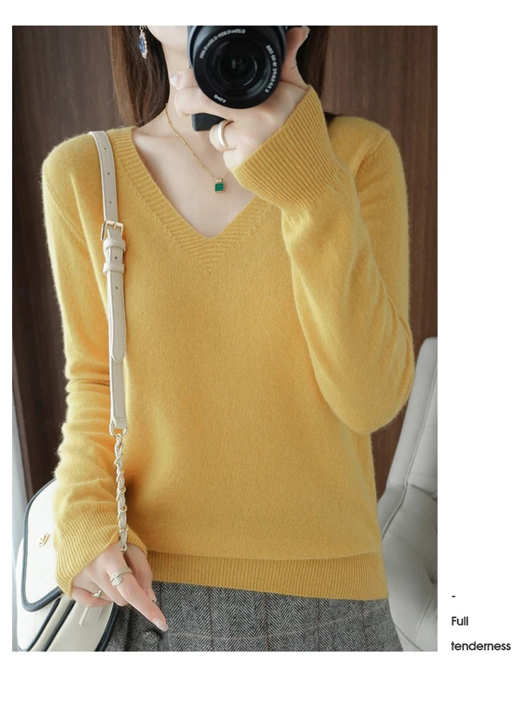 Autumn Winter New Cashmere Sweater Women Keep Warm V-neck Pullovers Knitting Sweater Fashion Korean Long Sleeve Loose Tops