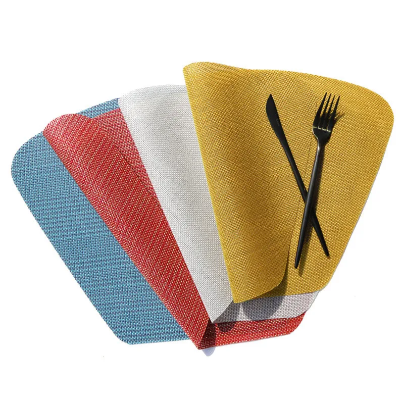 

1PC Solid color fan-shaped placemat Hotel European style non-slip heat insulation pvc western 45*30 placemat custom wash mats