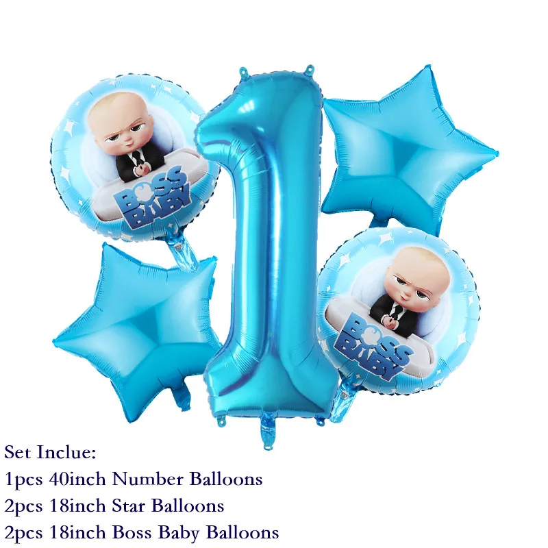 5pcs Cartoon Set Boss Baby Balloon 40inch Number Blue Foil Baby Shower 1 2 3 4 5 6st Birthday Party Decoration Helium Supply
