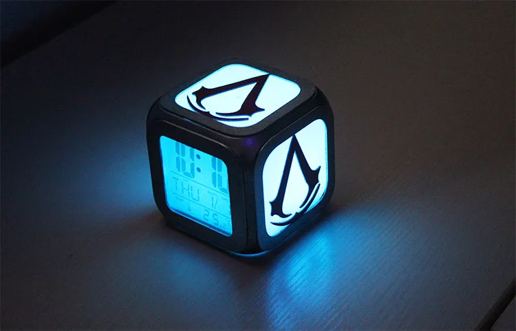 Newest 3D Stereo Small Alarm Clock Led Purple Light Electronic Clock Home Decoration