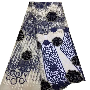 

Best Selling 5 yards French lace with Guipure Velvet Border African voile lace fabric Nigerian wedding clothes DG823
