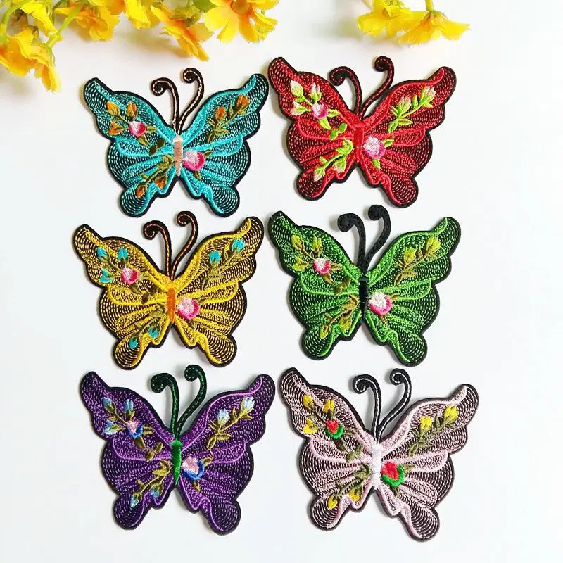 Multicolor Butterfly Iron On Embroidered Patches On Kids Clothes DIY Patch  Applique Stickers On Jeans Badges Hook Loop Patches
