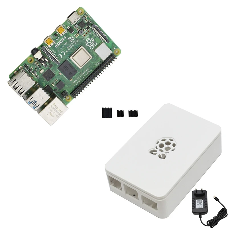 Для Raspberry Pi 4B ABS белый чехол 2G ram DIY Kit с радиатором 5V 3A адаптер питания для Raspberry PI 4 Модель B