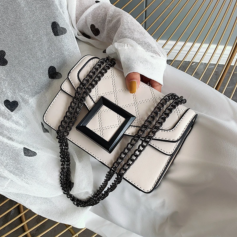 

European Style Small Square Bags For Women 2019 Luxury Handbags Women Bags Designer PU Leather Chains Shoulder Crossbody Bags
