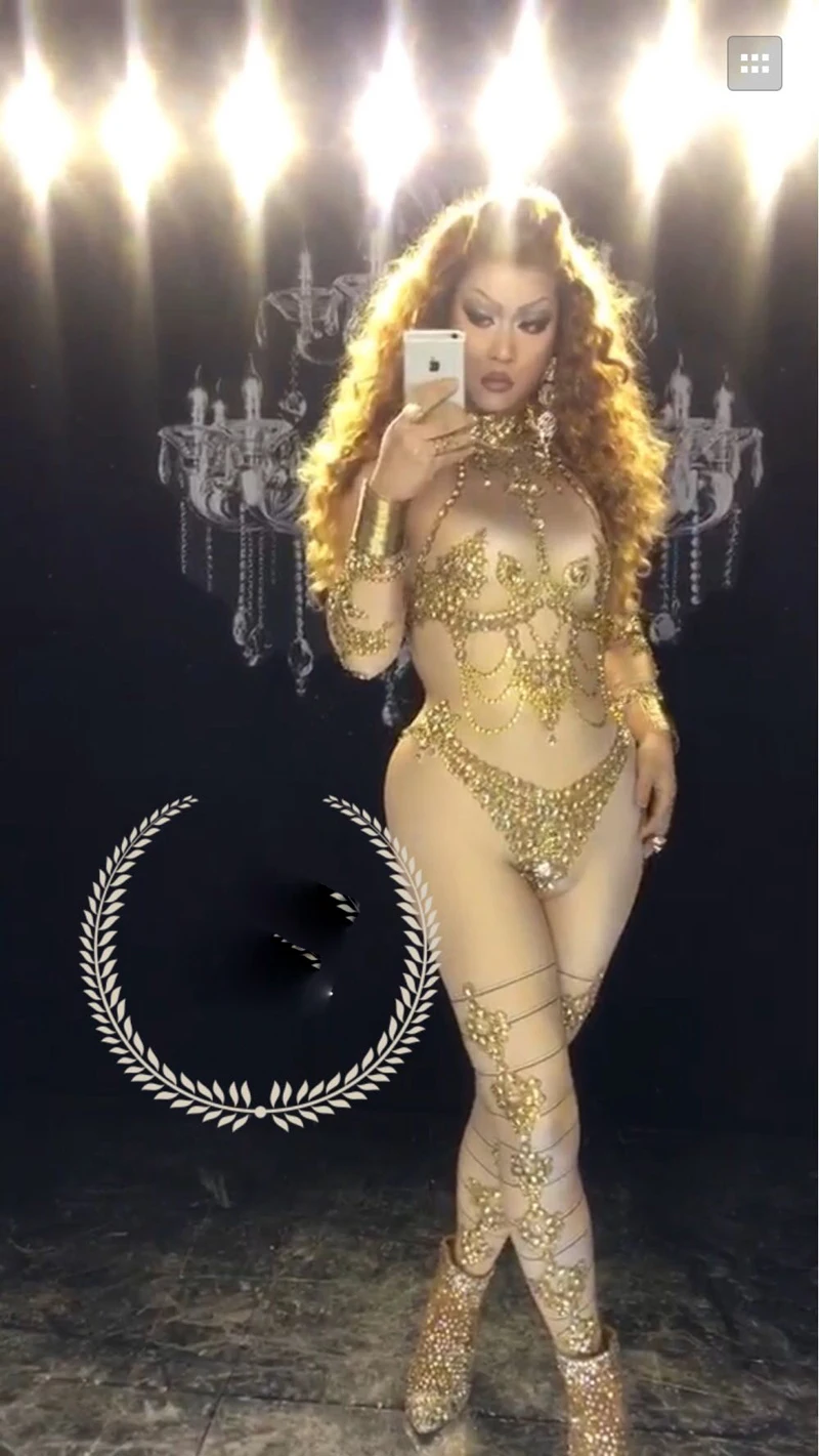 

Сценическая одежда для девушек, сексуальные Золотые камни, женский костюм для ночного клуба на день рождения