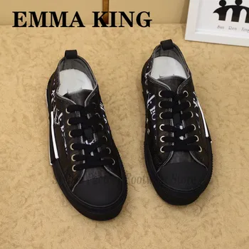 

2020 Designer Platform Frosted Leather Woman's Sneakers Lady PVC Translucent Stitching Trainers Graffiti Lace Up Women's Flats S