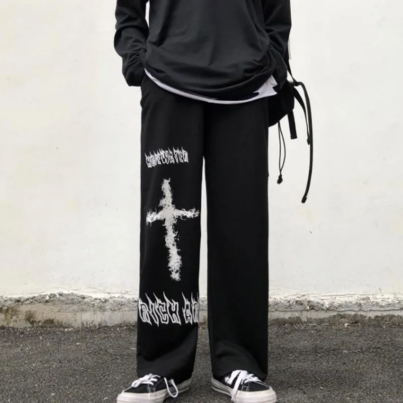 Wide Leg Sweatpants Gothic Pants Men Japanese Casual Sweatpants Graffiti Anime Punk Hippie Wide Leg Trouser Harajuku High Street Streetwear