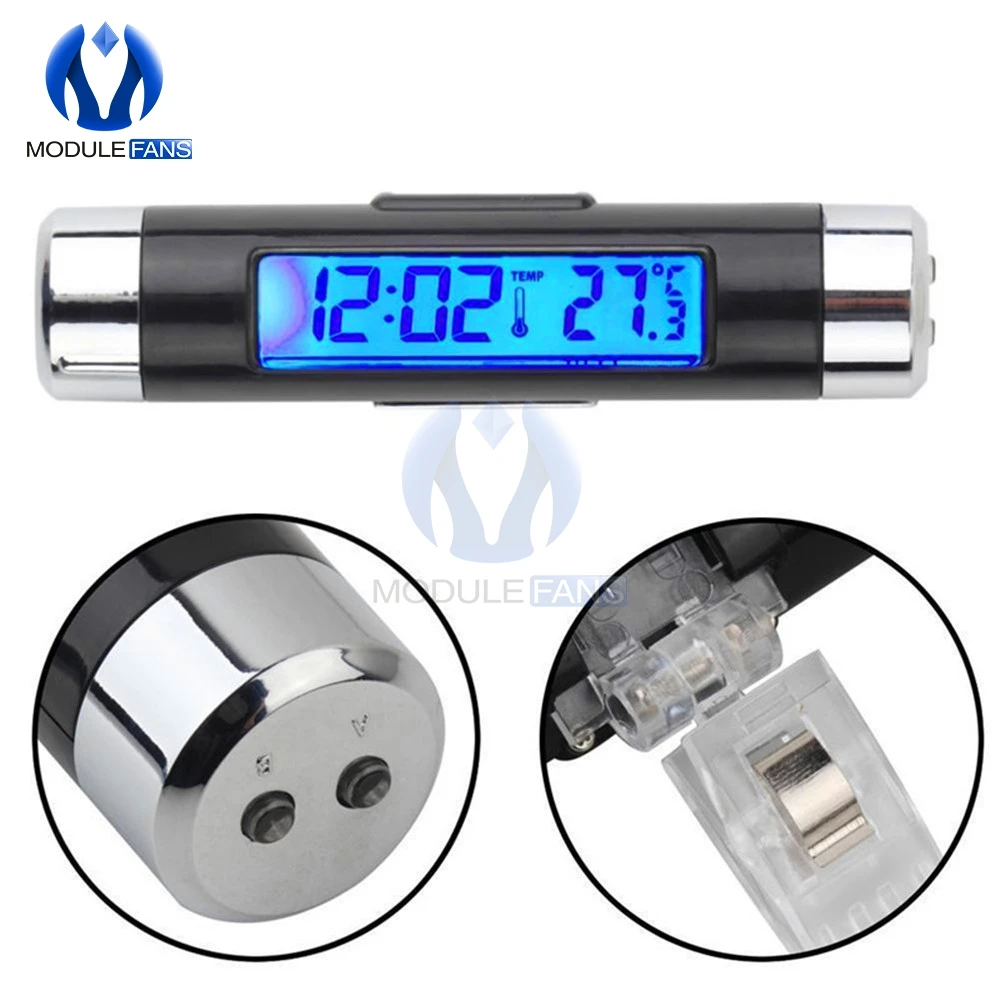 

2 in 1 Blue/Backlight Car Digital LCD Temperature Thermometer Auto Clock Indoor Electronic Without Battery
