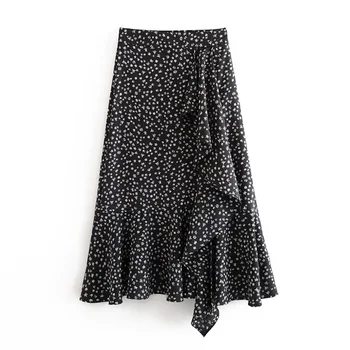 

2020 Spring Women's New Fashion Retro High Waist Loose Printed Skirt Hem Split Split Splicing Laminated Midi Skirt