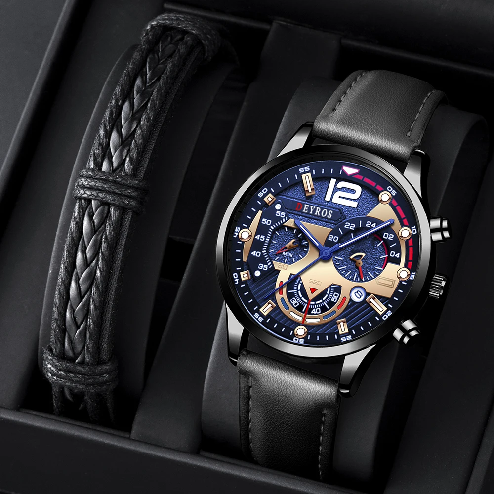 New Leather Mens Watches Luxury Stainless Steel Quartz Calendar Watch For Men Luminous Male Business Bracelet Clock reloj hombre 1